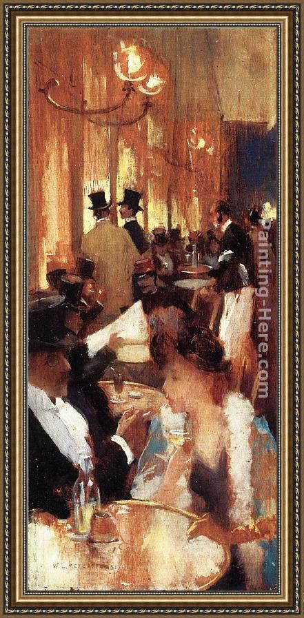 Framed Willard Leroy Metcalf au café painting