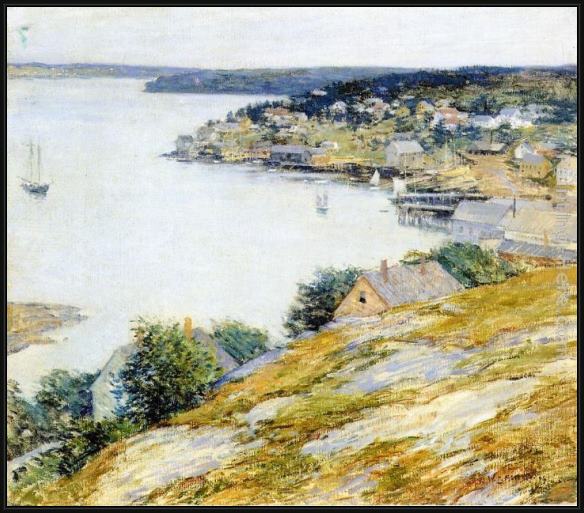 Framed Willard Leroy Metcalf east boothbay harbor painting