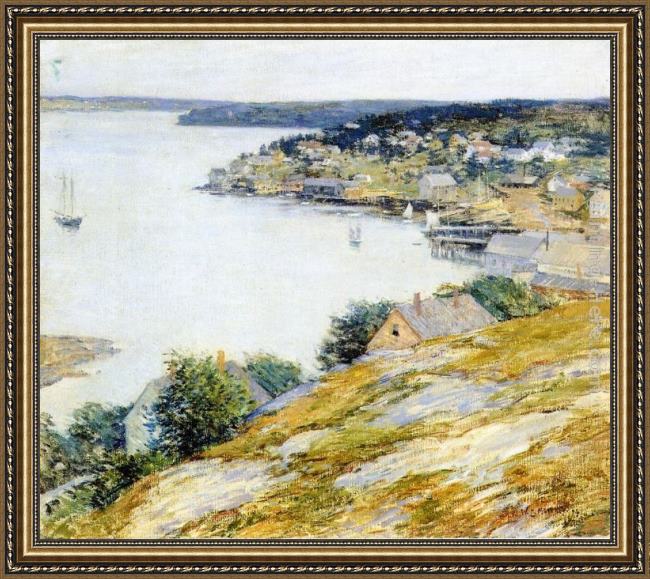 Framed Willard Leroy Metcalf east boothbay harbor painting