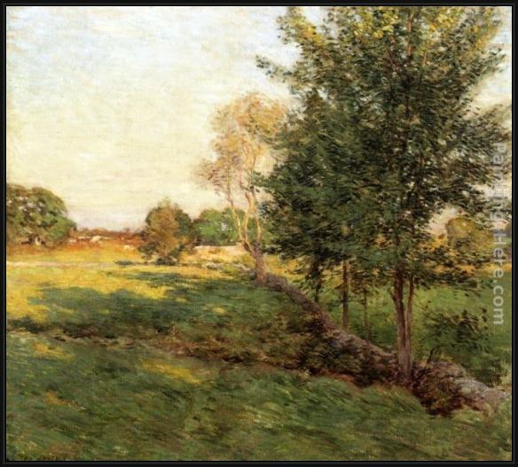 Framed Willard Leroy Metcalf lengthening shadows painting