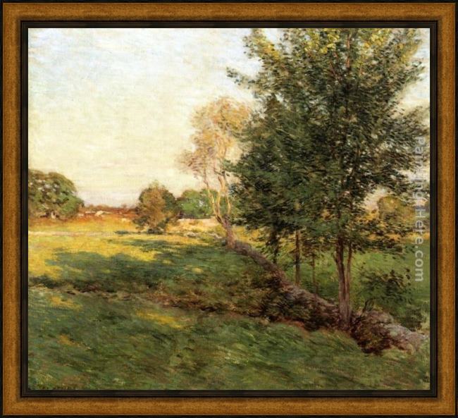 Framed Willard Leroy Metcalf lengthening shadows painting