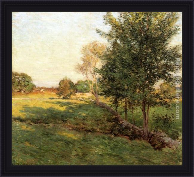 Framed Willard Leroy Metcalf lengthening shadows painting