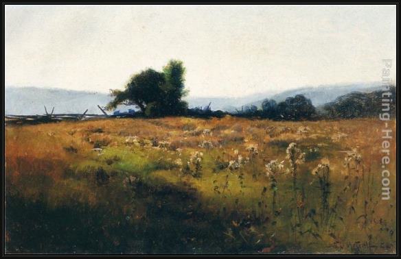 Framed Willard Leroy Metcalf mountain view from high field painting