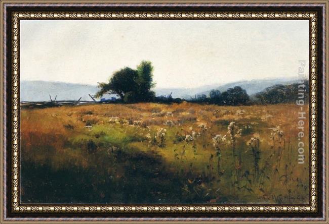 Framed Willard Leroy Metcalf mountain view from high field painting