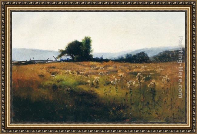 Framed Willard Leroy Metcalf mountain view from high field painting