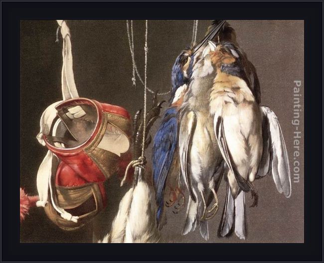 Framed Willem van Aelst hunting still-life (detail) painting