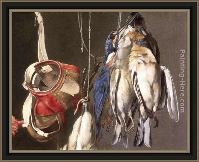 Framed Willem van Aelst hunting still-life (detail) painting