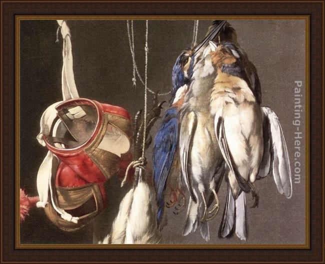 Framed Willem van Aelst hunting still-life (detail) painting