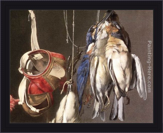 Framed Willem van Aelst hunting still-life (detail) painting