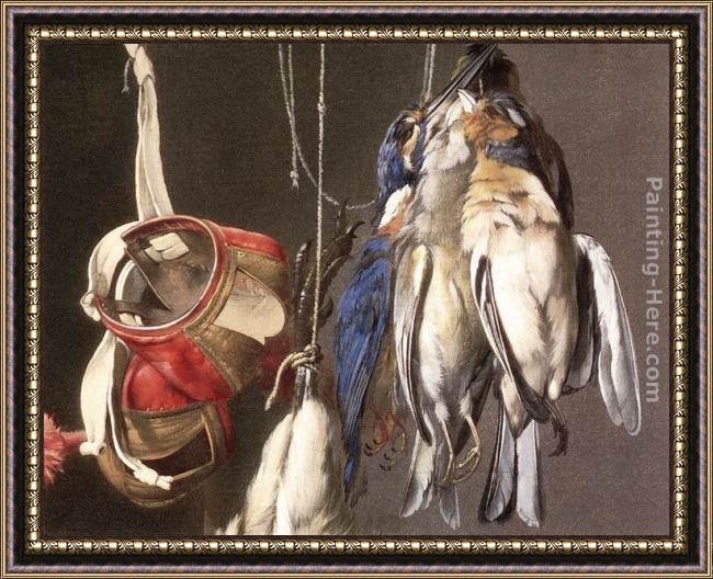 Framed Willem van Aelst hunting still-life (detail) painting