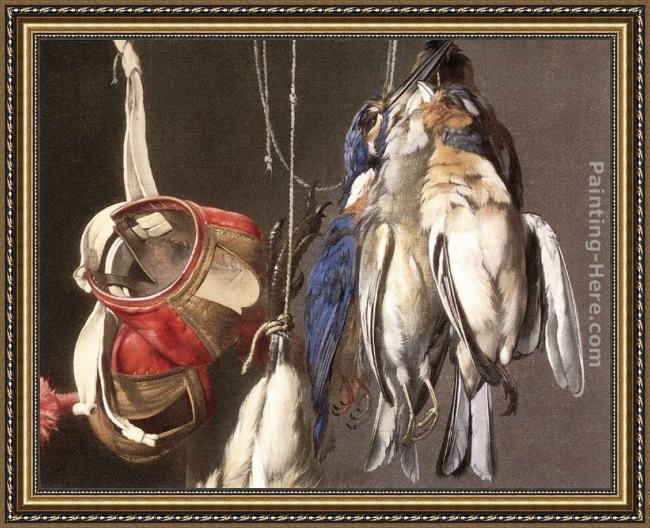 Framed Willem van Aelst hunting still-life (detail) painting