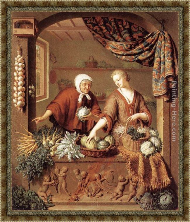 Framed Willem Van Mieris the greengrocer painting