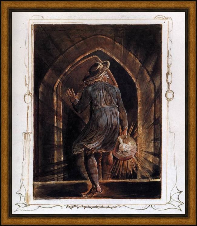 Framed William Blake los entering the grave painting