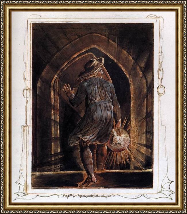 Framed William Blake los entering the grave painting