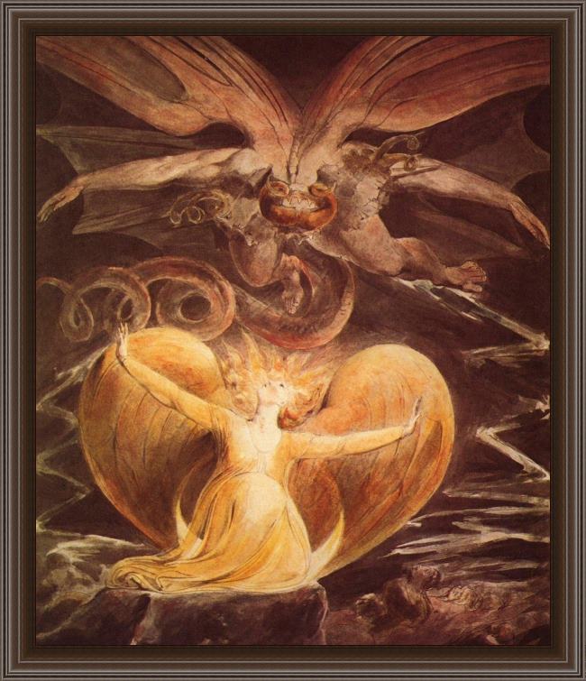 Framed William Blake the great red dragon and the woman clothed with sun painting