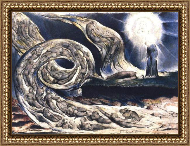 Framed William Blake the lovers' whirlwind illustrates hell in canto v of dante's inferno painting