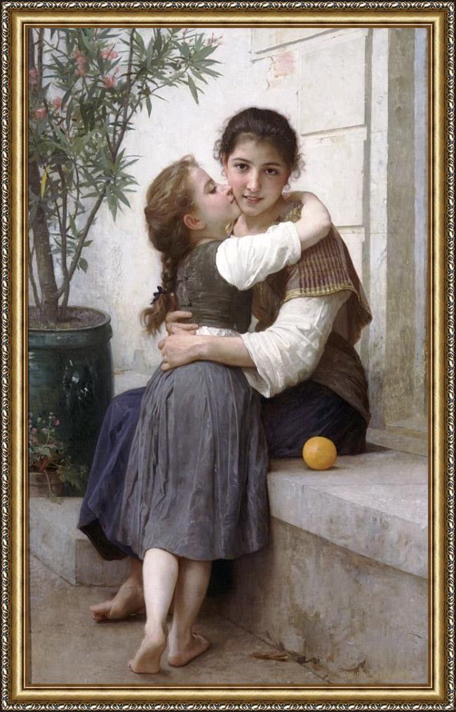 Framed William Bouguereau calinerie painting