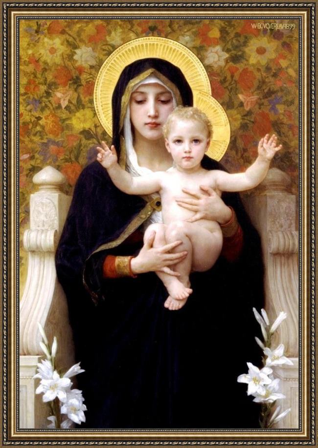 Framed William Bouguereau the virgin of the lilies painting