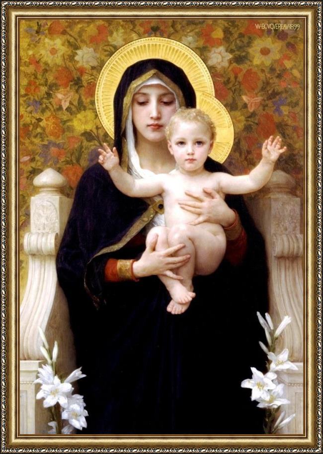 Framed William Bouguereau the virgin of the lilies painting