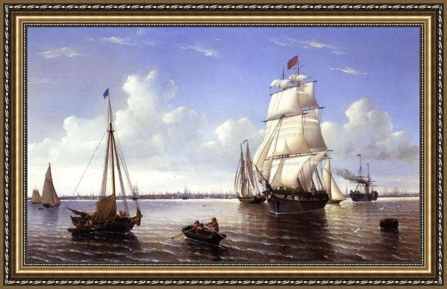Framed William Bradford boston harbor painting