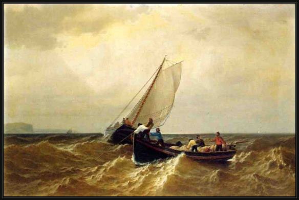 Framed William Bradford fishing boat in the bay of fundy painting