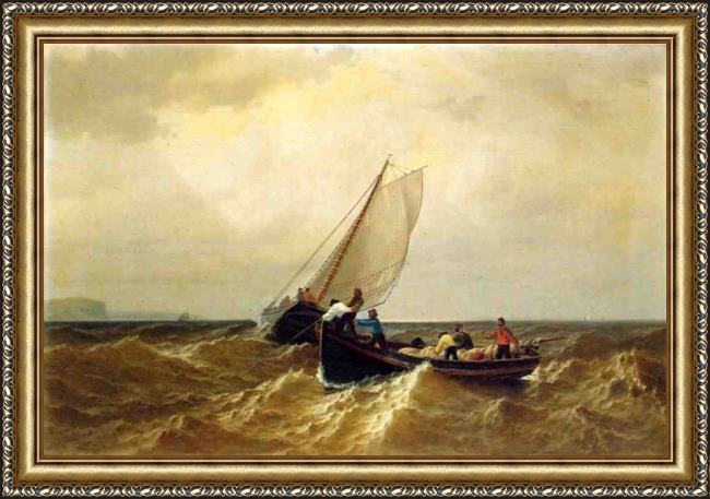 Framed William Bradford fishing boat in the bay of fundy painting