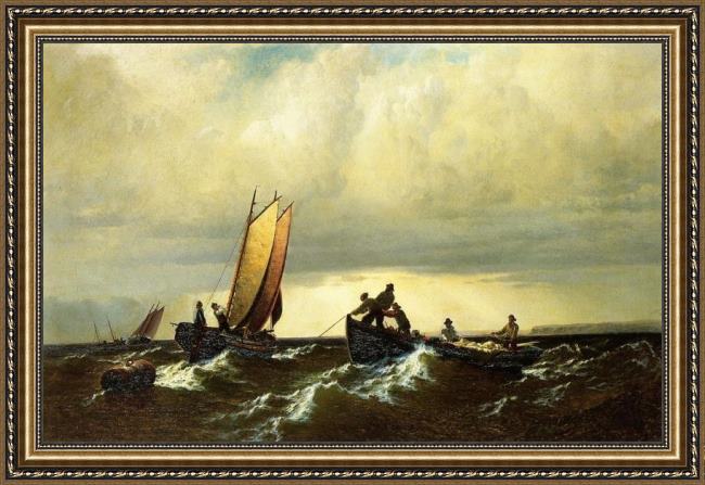 Framed William Bradford fishing boats on the bay of fundy i painting