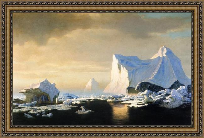 Framed William Bradford icebergs in the arctic painting