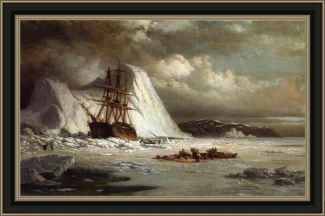 Framed William Bradford icebound ship painting