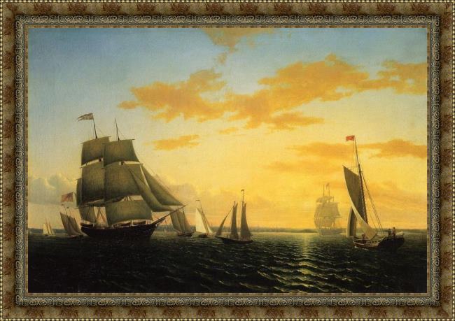 Framed William Bradford new bedford harbor at sunset painting