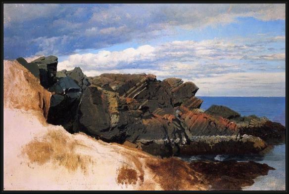 Framed William Bradford rock study at nahant, massachusetts painting