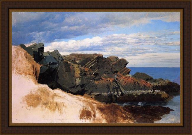 Framed William Bradford rock study at nahant, massachusetts painting