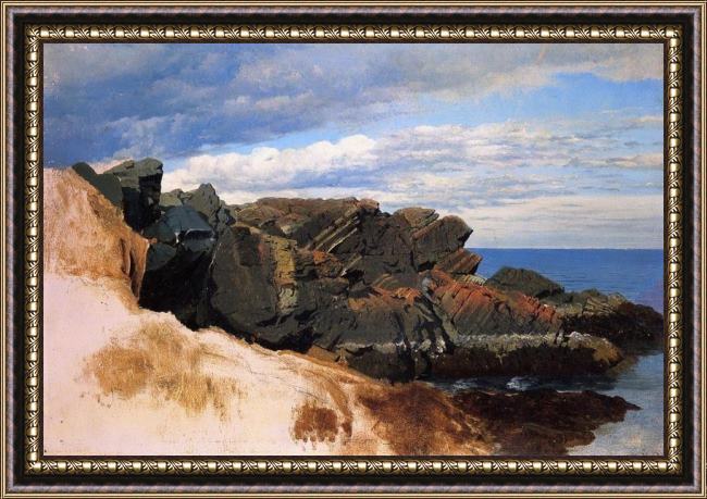 Framed William Bradford rock study at nahant, massachusetts painting