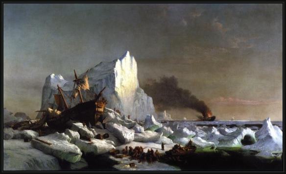 Framed William Bradford sealers crushed by icebergs painting