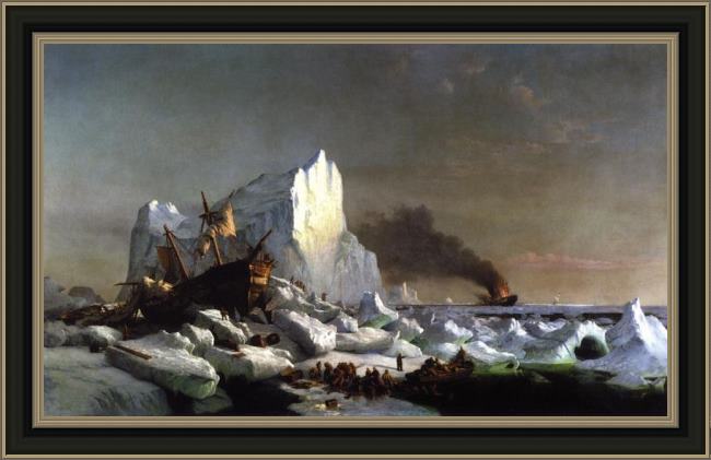 Framed William Bradford sealers crushed by icebergs painting