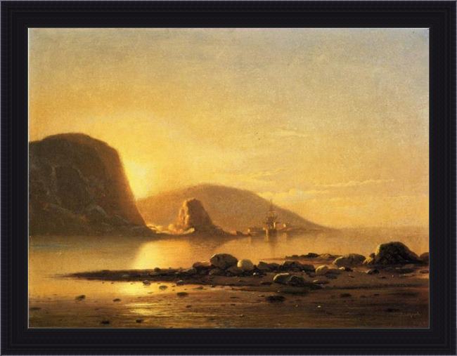 Framed William Bradford sunrise cove painting
