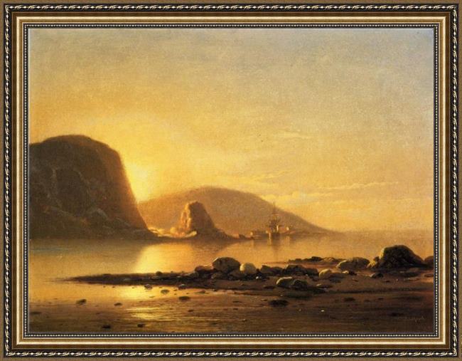 Framed William Bradford sunrise cove painting