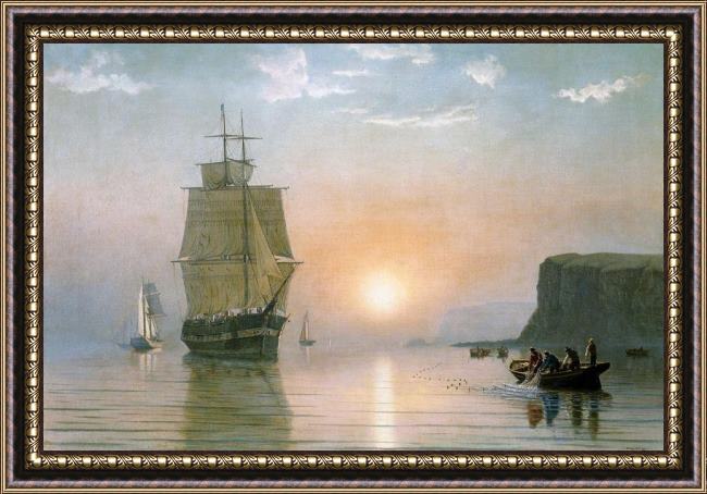 Framed William Bradford sunrise off grand manan painting