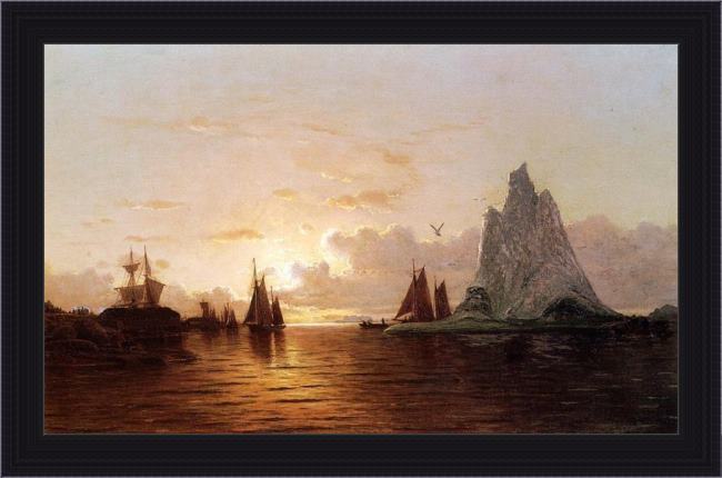 Framed William Bradford sunset at the strait of belle isle painting