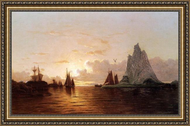 Framed William Bradford sunset at the strait of belle isle painting