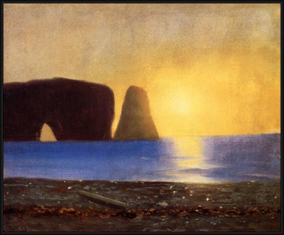 Framed William Bradford the sun sets, perce rock, gaspe, quebec painting