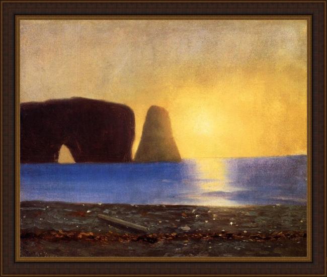 Framed William Bradford the sun sets, perce rock, gaspe, quebec painting