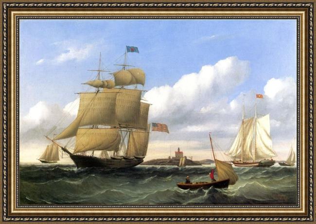 Framed William Bradford the whaleship 'emma c. jones' off round hills, new bedford painting