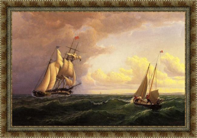 Framed William Bradford whaler off the vineyard, outward bound painting