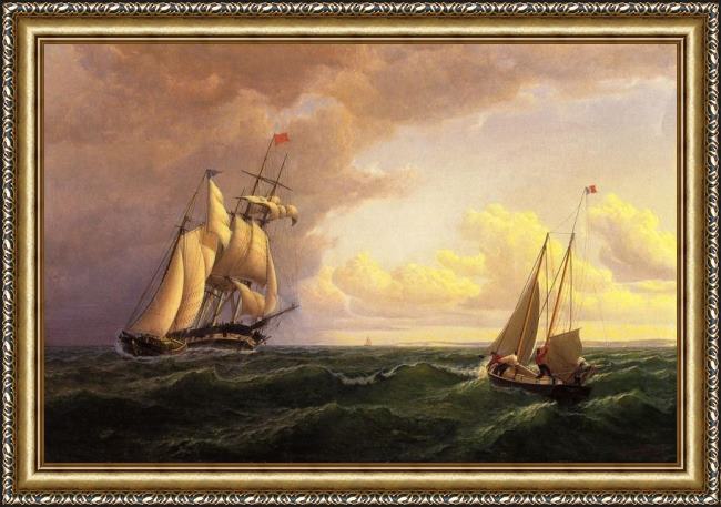 Framed William Bradford whaler off the vineyard, outward bound painting