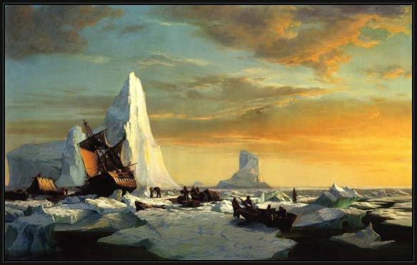 Framed William Bradford whalers trapped by arctic ice painting