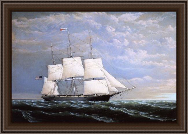 Framed William Bradford whaleship 'syren queen' of fairhaven painting