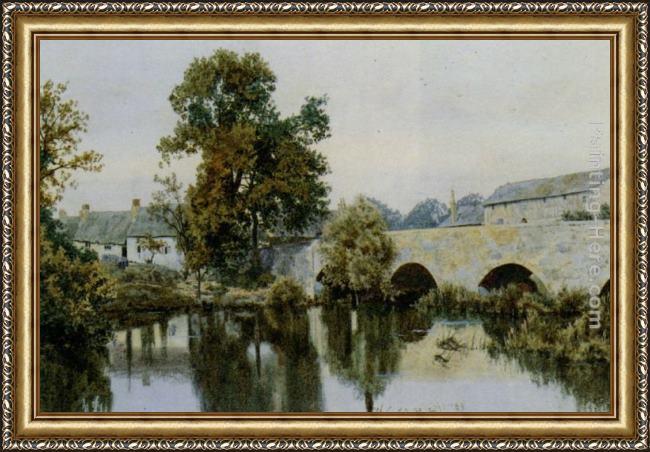 Framed William Fraser Garden a stone bridge leading into a village painting