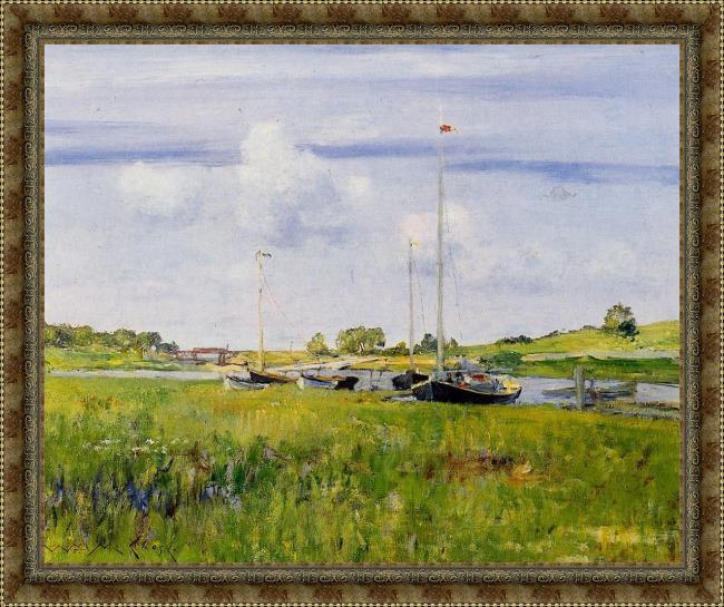 Framed William Merritt Chase at the boat landing painting