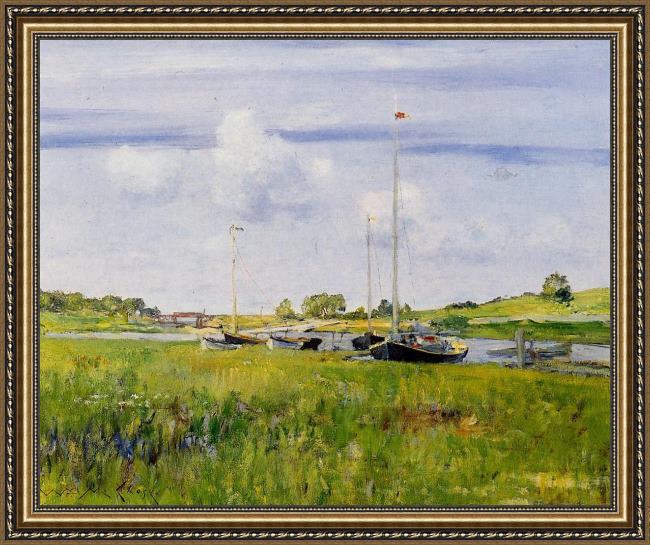 Framed William Merritt Chase at the boat landing painting